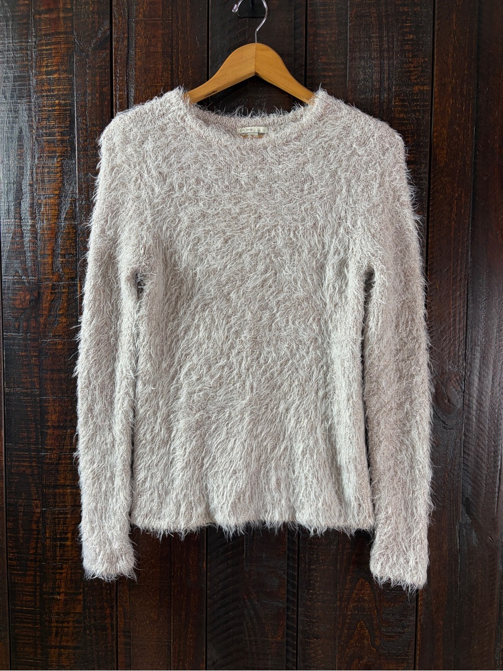 Cato Cozy Fuzzy Long-Sleeve Eyelash Sweater in Light Blush XS